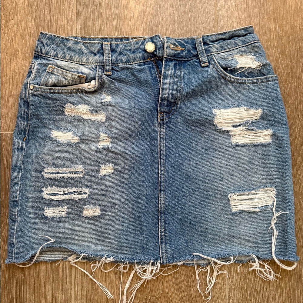 Distressed Denim Skirt